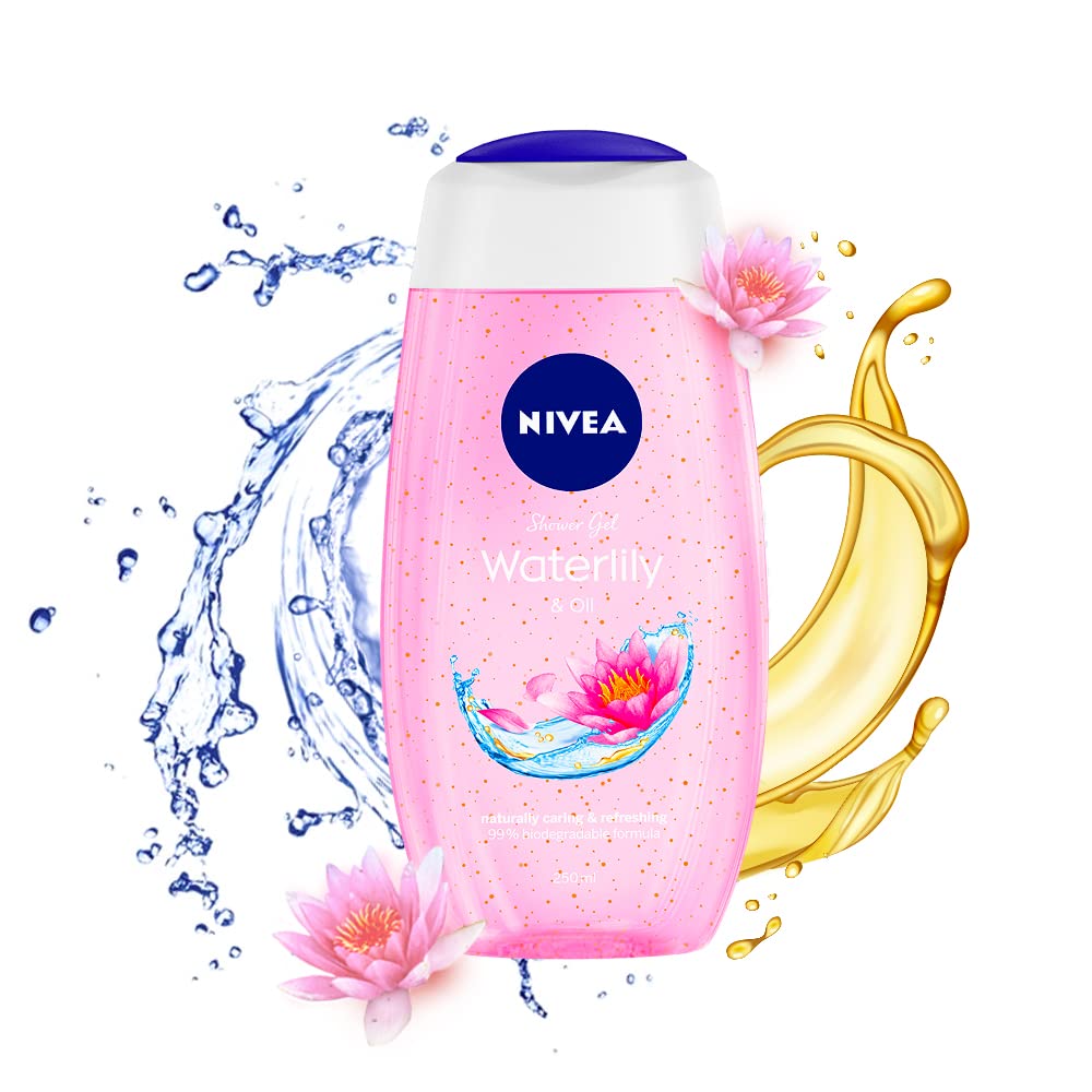 NIVEA Waterlily & Oil 250ml Body Wash| Shower Gel with Care Oil Pearls|