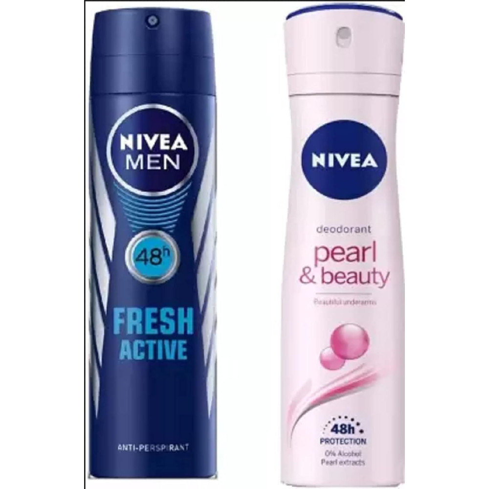 NIVEA Men deo women deo men deo fresh active and pearl and beauty deorant for men deo Body Spray - For Men & Women (300 ml, Pack of 2