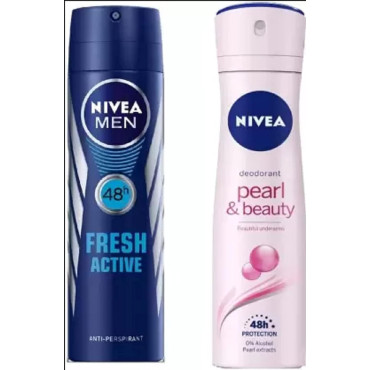 NIVEA Men deo women deo men deo fresh active and pearl and beauty deorant for men deo Body Spray - For Men & Women (300 ml, Pack of 2