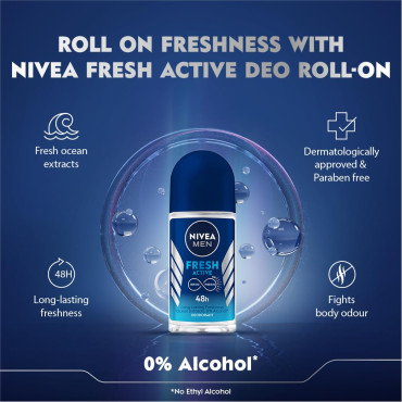 Nivea Unisex Deo Fresh Active Roll On, 50Ml (Pack Of 2)
