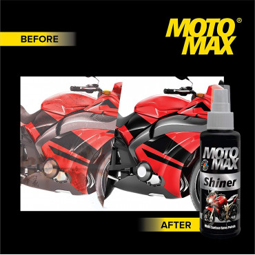 Motomax Shiner Multi surface Spray Polish 100 ml|Instantly Cleans, Polishes and Shines Bikes, Motorbikes, Sports Bikes, Scooters, Cars, Bullets | Useful for Plastic, Metal, Tyre & Rubber Parts