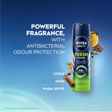 NIVEA Men Fresh Power Deodorant Spray , 150Ml, Pack Of 1