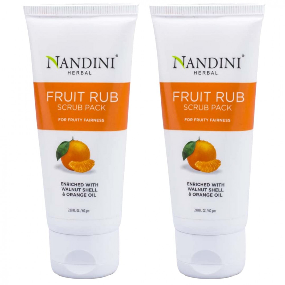 Nandini Herbal Fruit Rub Scrub Pack, For Fruity Fairness, Enriched With Walnut Shell & Orange Oil, Pack of 2