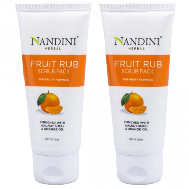 Nandini Herbal Fruit Rub Scrub Pack, For Fruity Fairness, Enriched With Walnut Shell & Orange Oil, Pack of 2