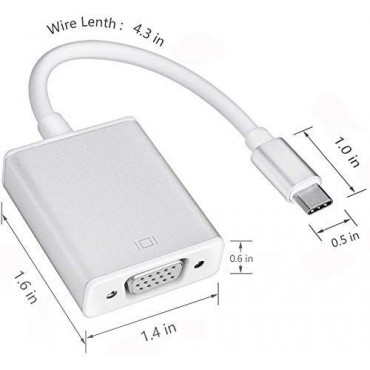 USB Type C to VGA USB 3.1 Adapter 1080P Converter for Mac Book Series, Chrome Book Pixel, Surface Book and More- Silver