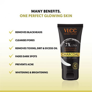 VLCC 7X Ultra Whitening and Brightening Charcoal Peel Off Mask, 100g
